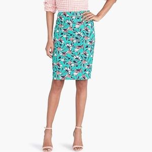 J.Crew Pencil Skirt S 4 Green Floral Printed Art To Wear Bold Tweed Straight